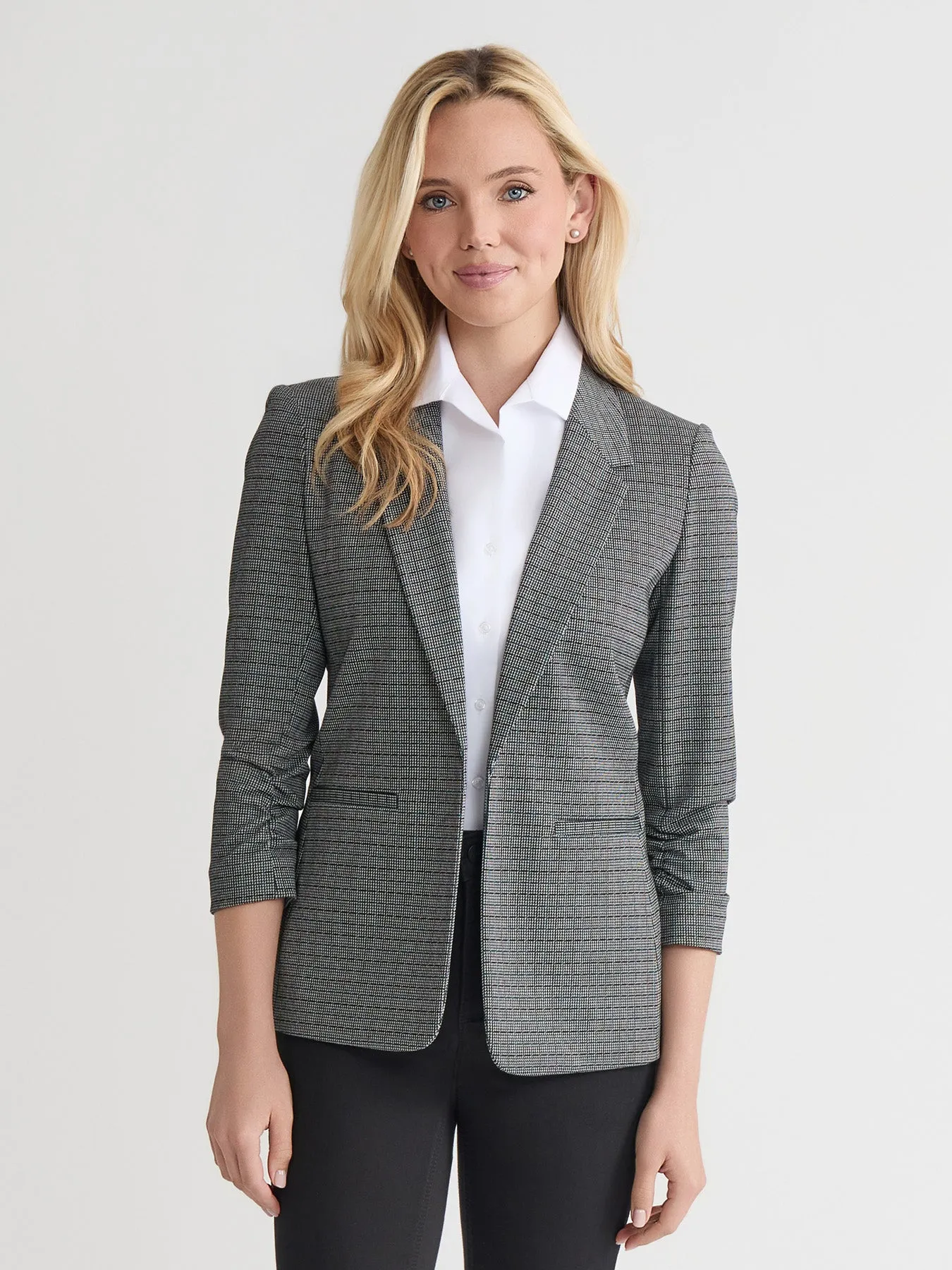Rouched Sleeve Notch Collar Jacket, Check Jacquard sold by Jones New York product image thumbnail 2