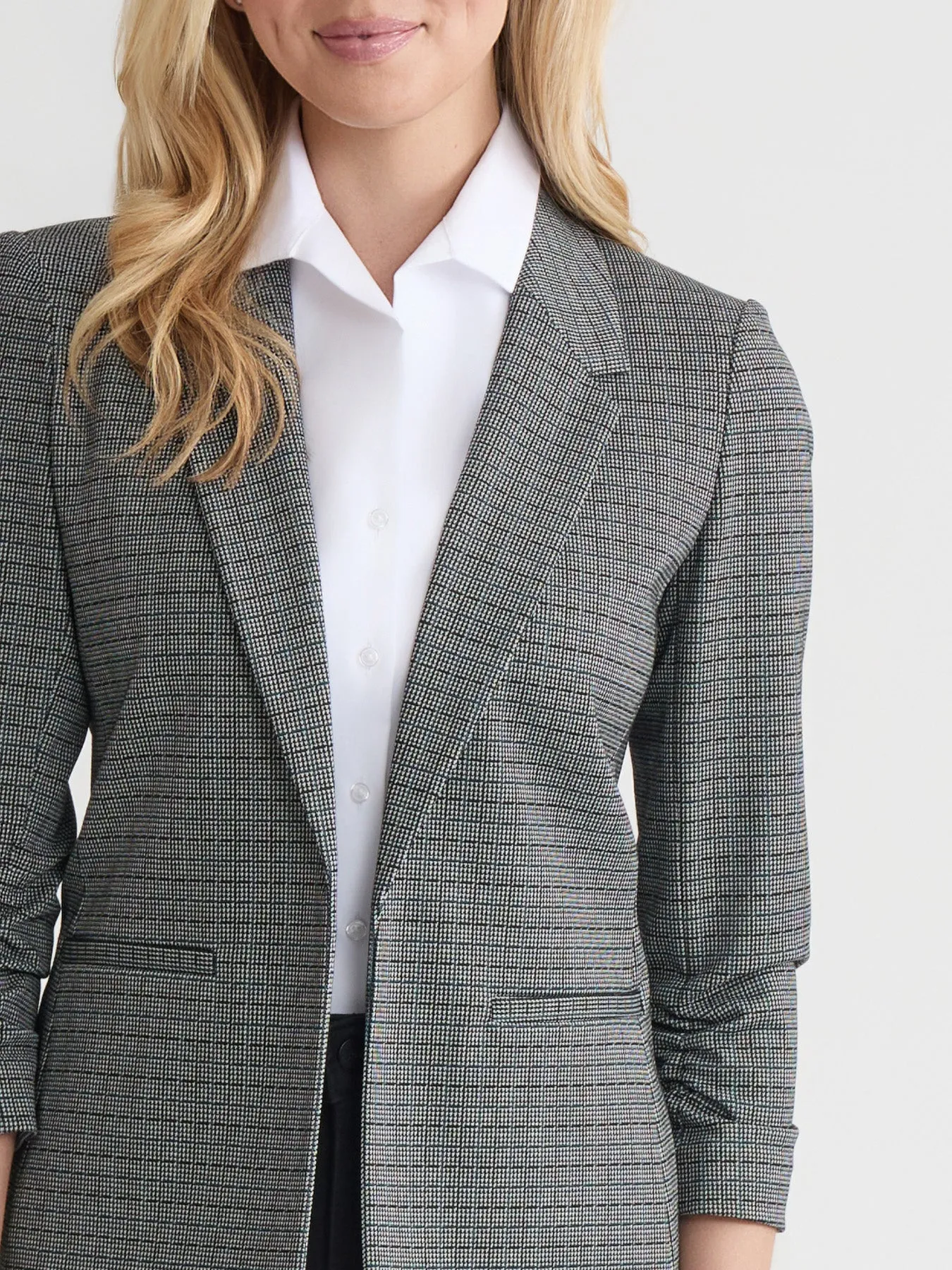 Rouched Sleeve Notch Collar Jacket, Check Jacquard sold by Jones New York product image thumbnail 4