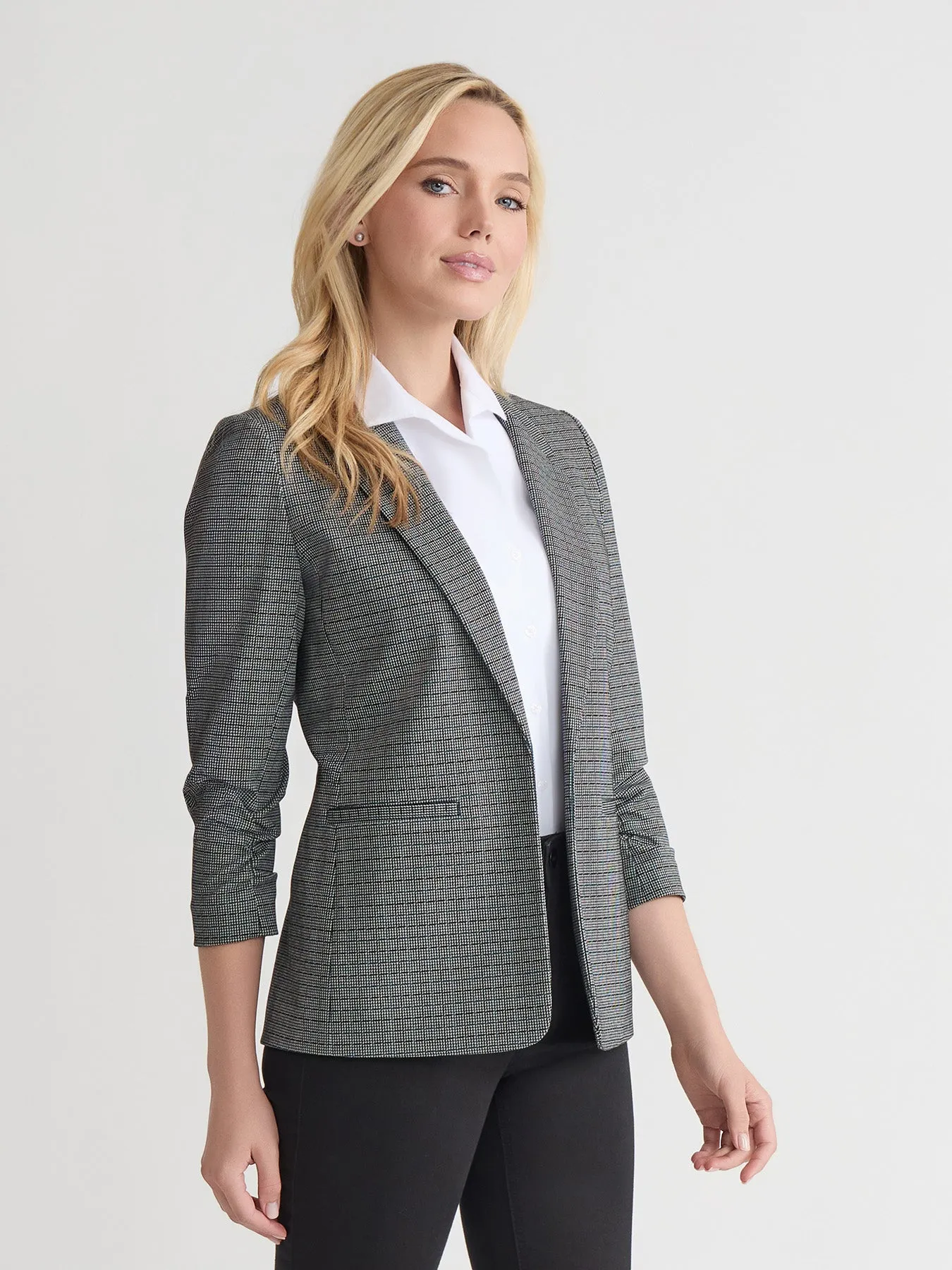 Rouched Sleeve Notch Collar Jacket, Check Jacquard sold by Jones New York product image thumbnail 3