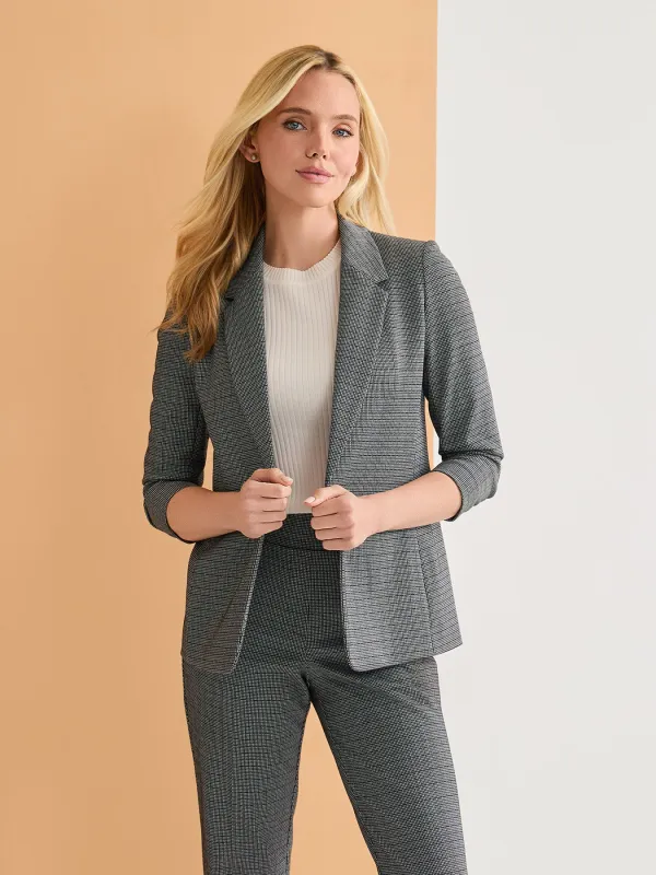 Rouched Sleeve Notch Collar Jacket, Check Jacquard sold by Jones New York