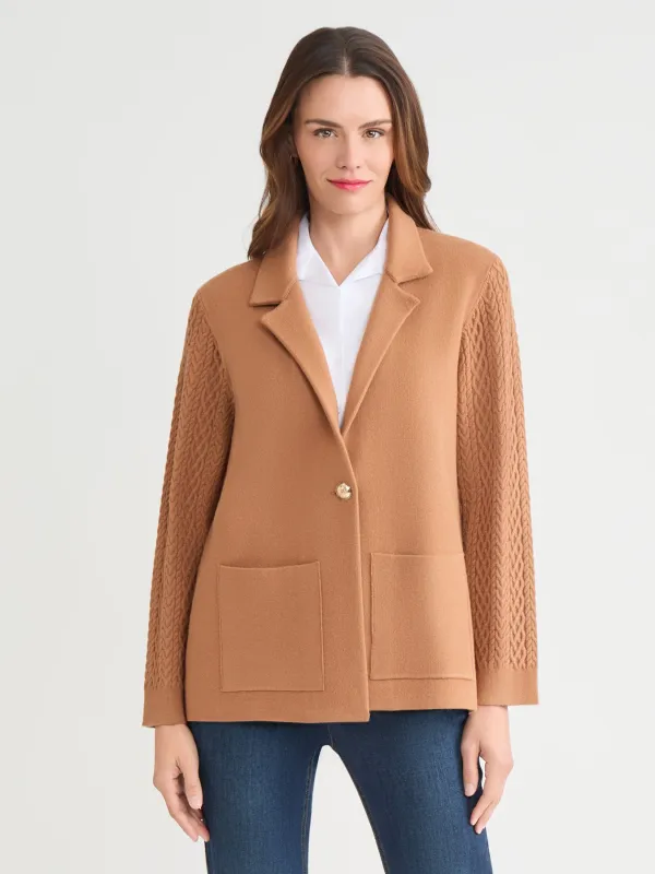 Notch Collar Cable Knit Sleeve Blazer sold by Jones New York