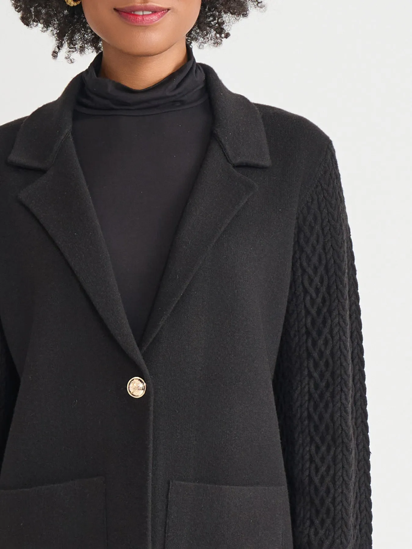 Notch Collar Cable Knit Sleeve Blazer sold by Jones New York product image thumbnail 3