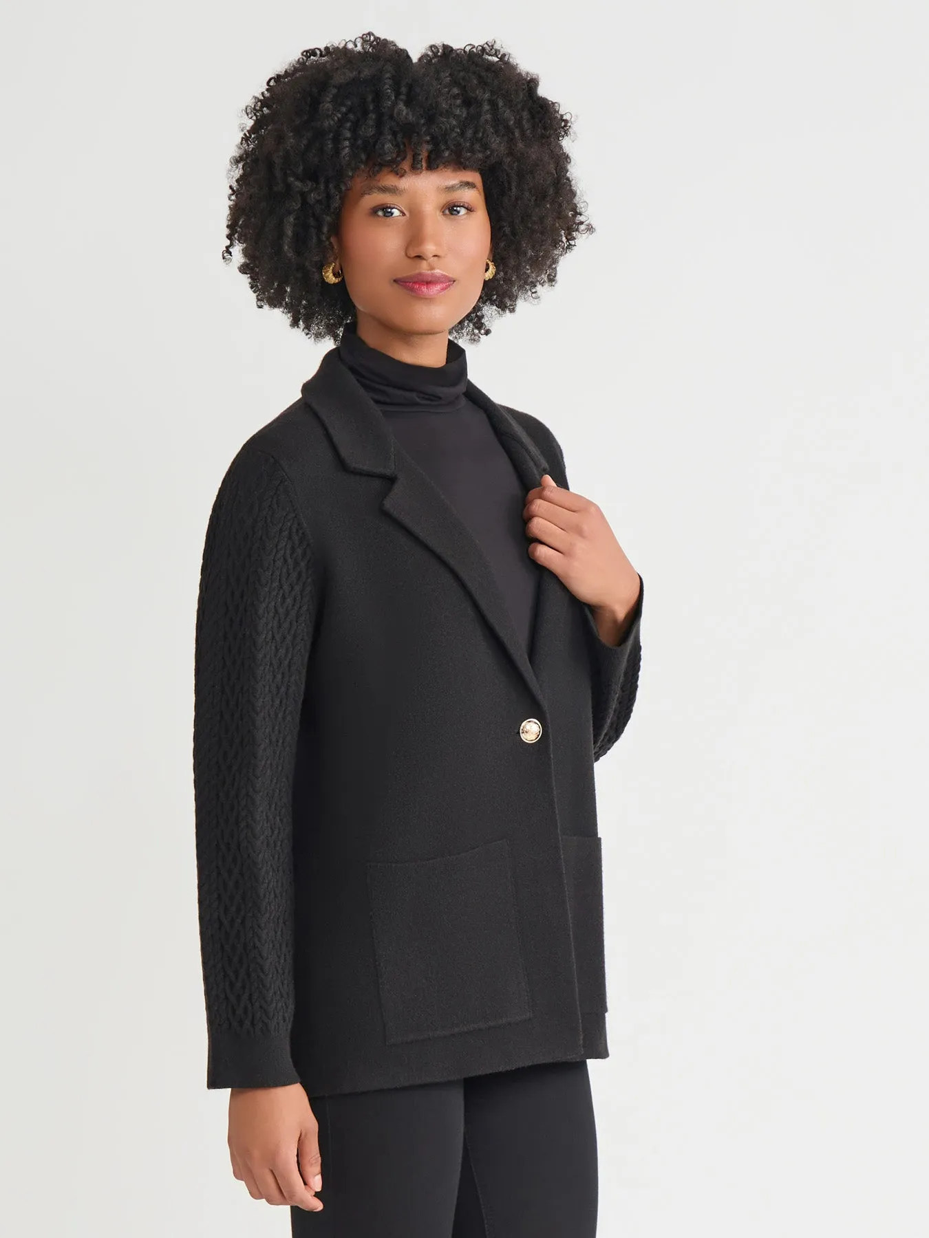 Notch Collar Cable Knit Sleeve Blazer sold by Jones New York product image thumbnail 2