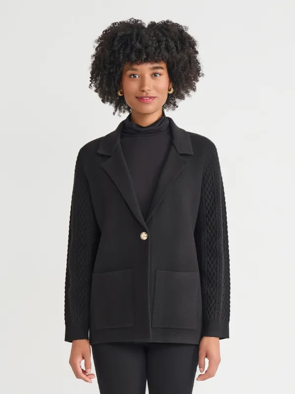 Petite Notch Collar Cable Knit Sleeve Blazer sold by Jones New York