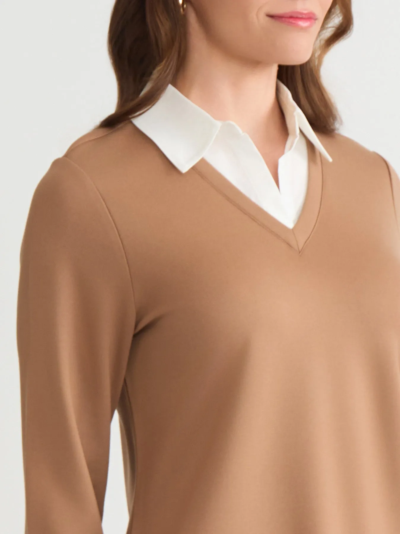 Plus Collared Shirt V-Neck Two-Fer Top, Serenity Knit sold by Jones New York product image thumbnail 3