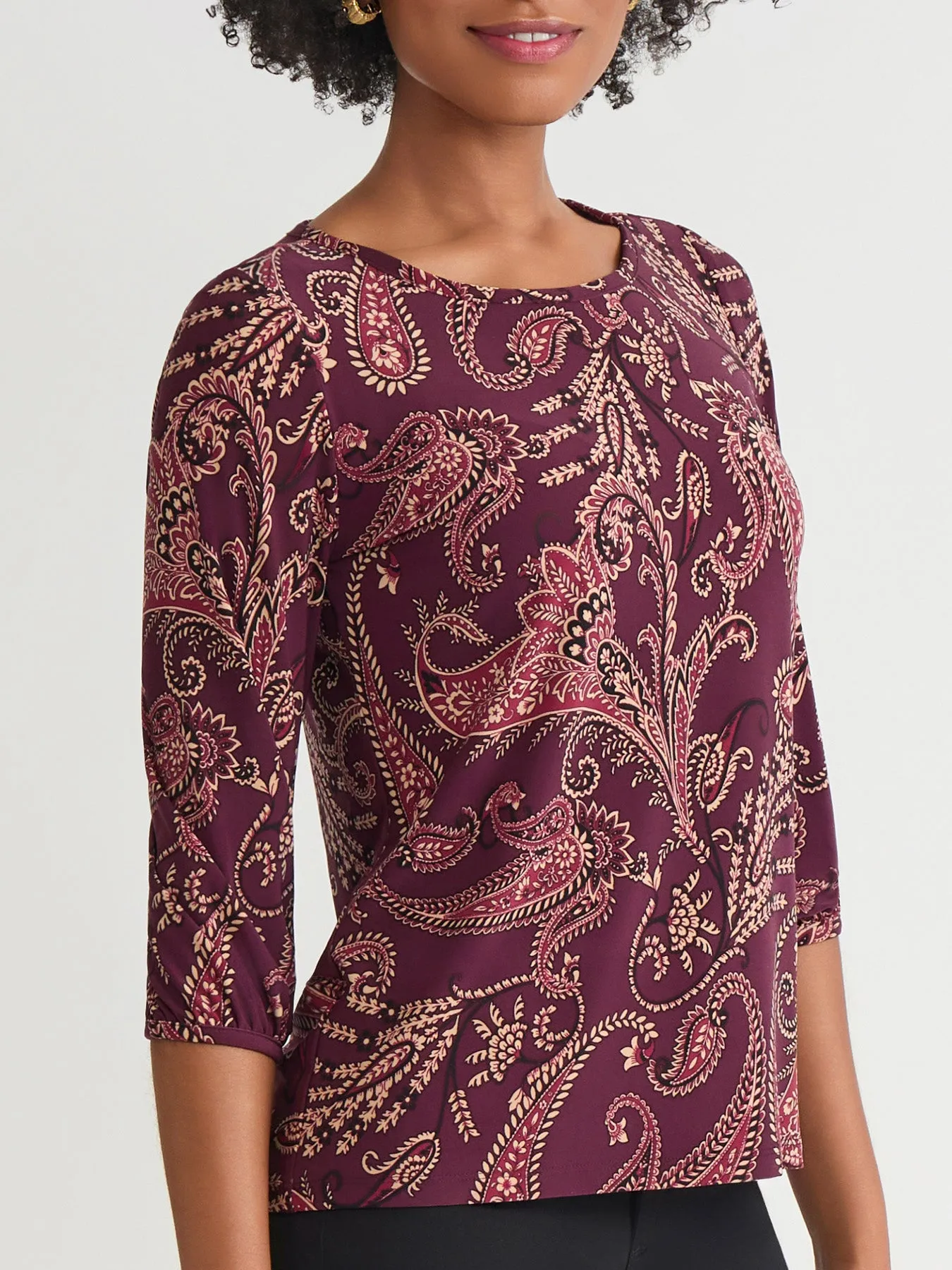 Petite Printed Moss Crepe Puff Sleeve Top sold by Jones New York product image thumbnail 3