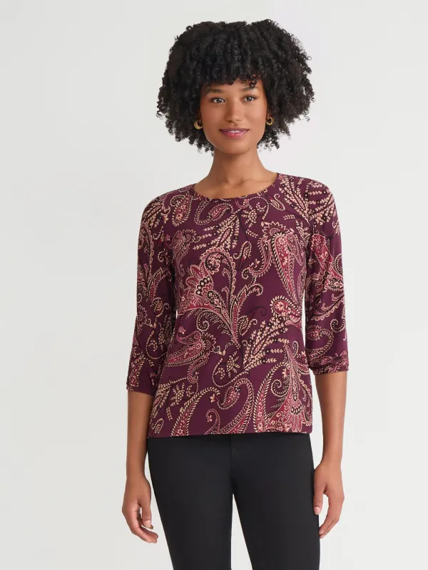 Petite Printed Moss Crepe Puff Sleeve Top sold by Jones New York