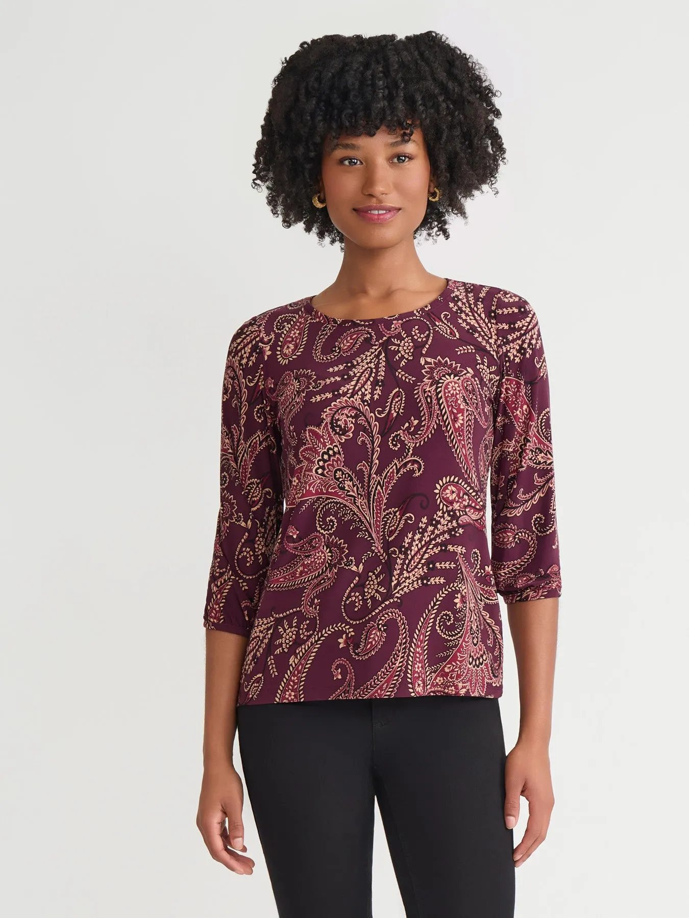 Petite Printed Moss Crepe Puff Sleeve Top sold by Jones New York