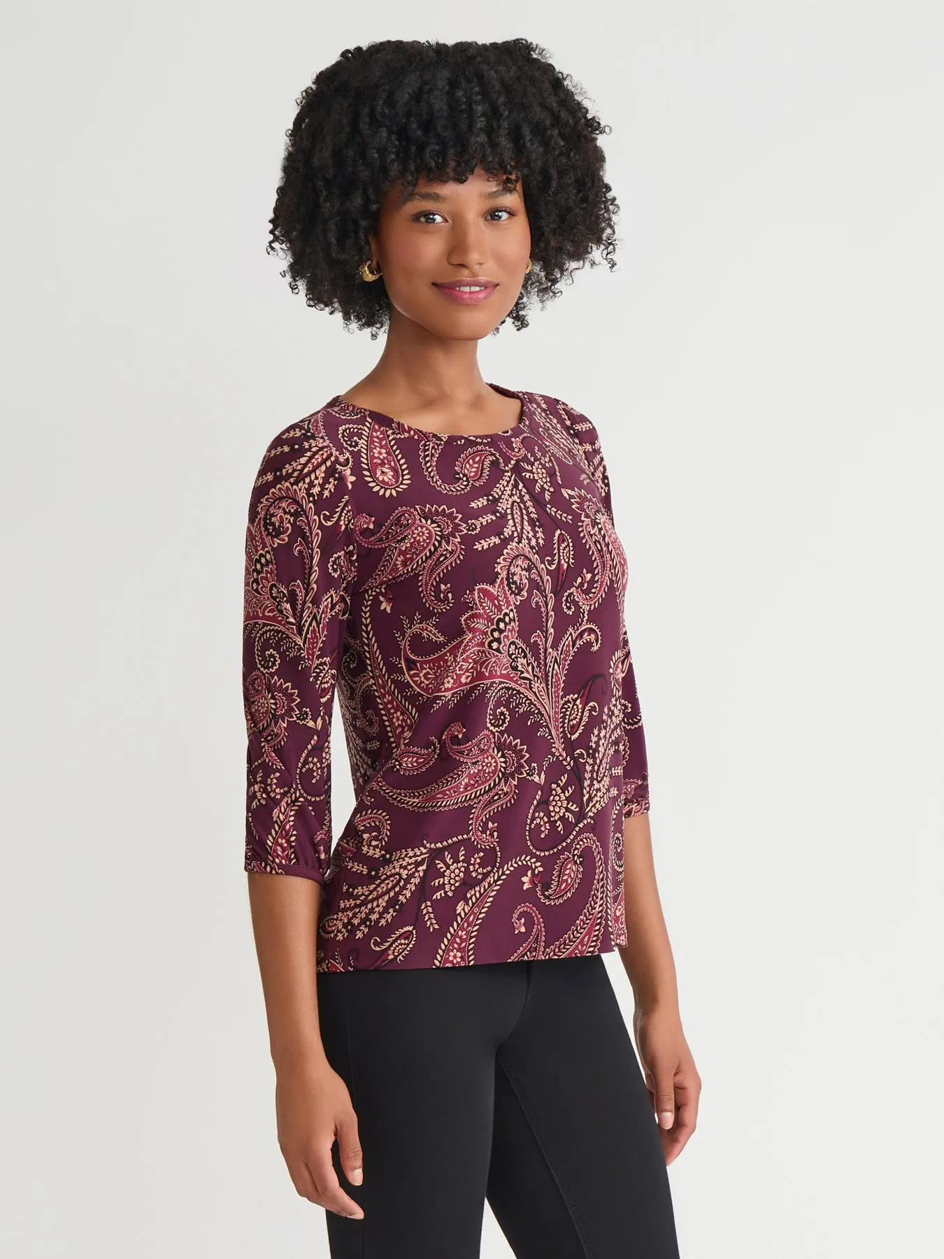 Petite Printed Moss Crepe Puff Sleeve Top sold by Jones New York product image thumbnail 2