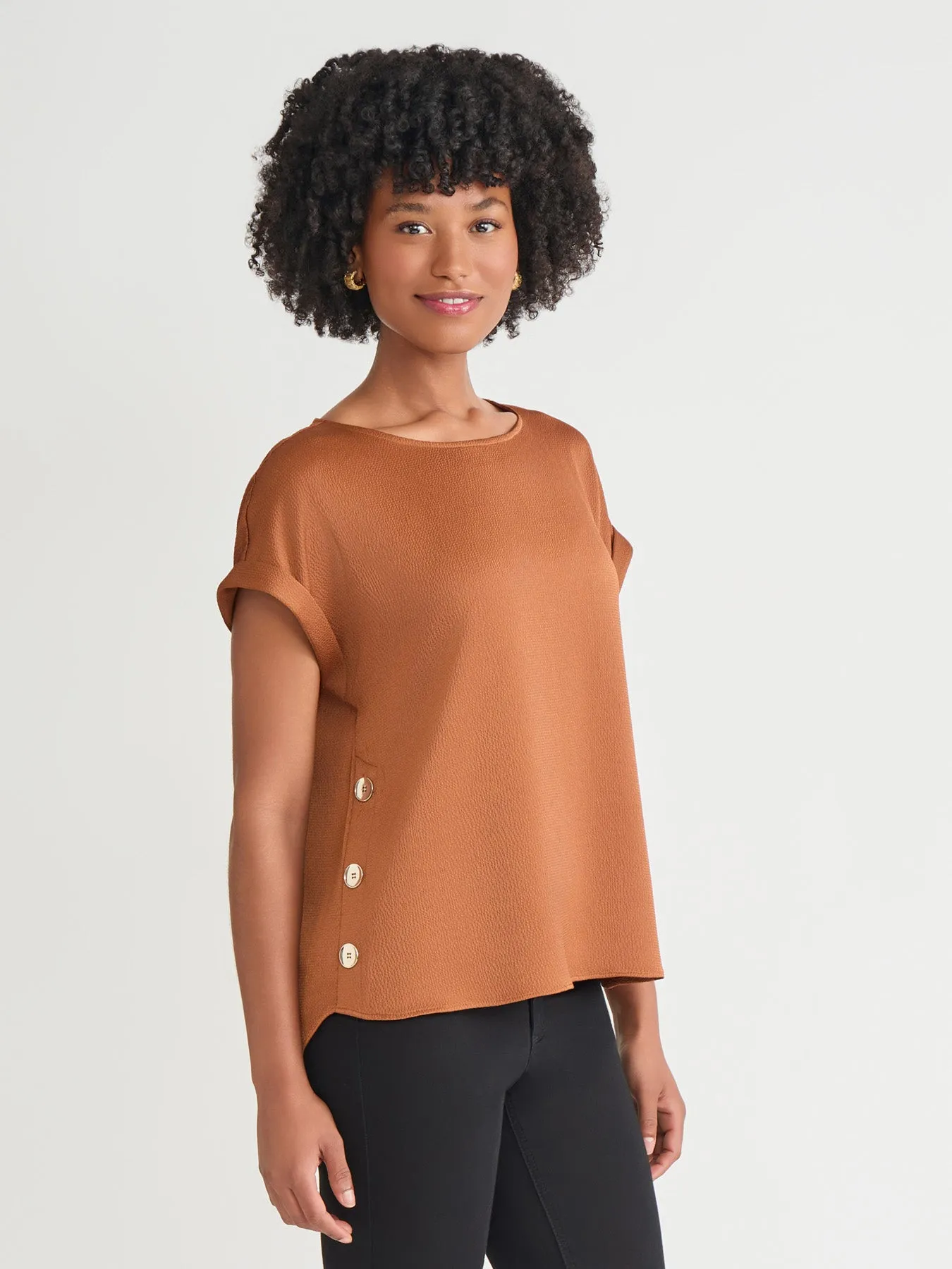 Petite Side Button Blouse, Jasper Crepe sold by Jones New York product image thumbnail 2
