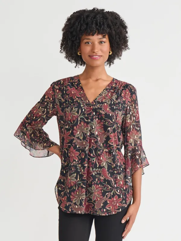 Plus Flutter Sleeve Shimmer Print Blouse sold by Jones New York
