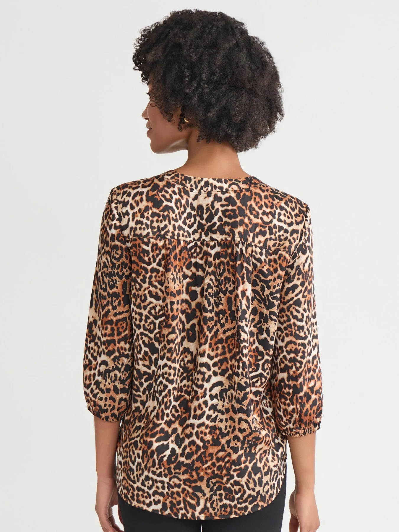 Plus Printed V-Neck Pleated Kelly Blouse, Satin sold by Jones New York product image thumbnail 4