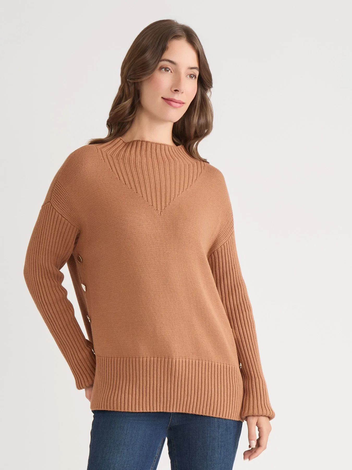 Side Button Sweater Mock Neck Sweater sold by Jones New York product image thumbnail 2