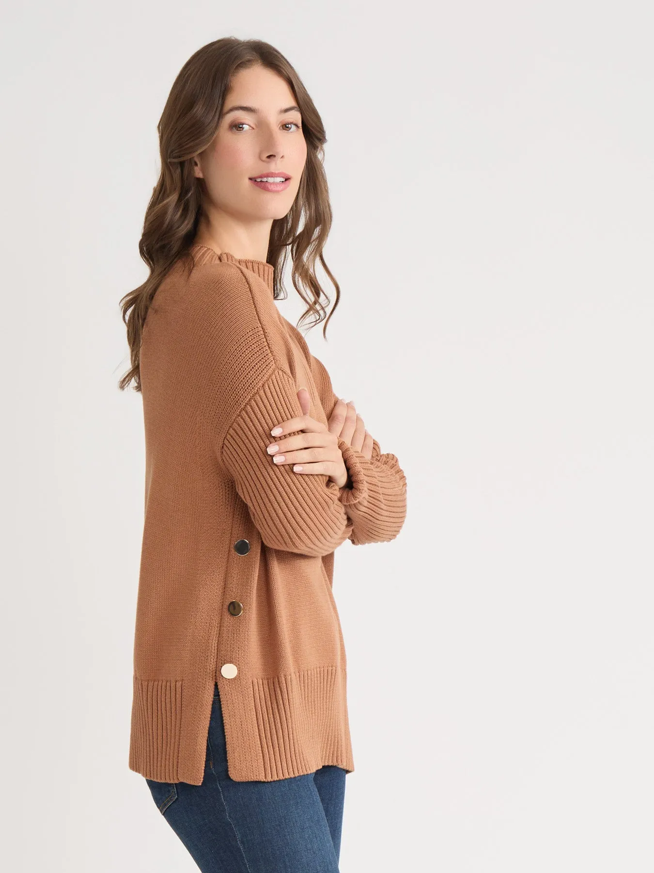 Side Button Sweater Mock Neck Sweater sold by Jones New York product image thumbnail 3