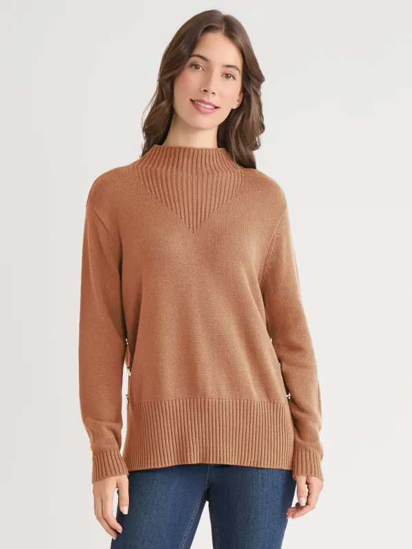 Side Button Sweater Mock Neck Sweater sold by Jones New York