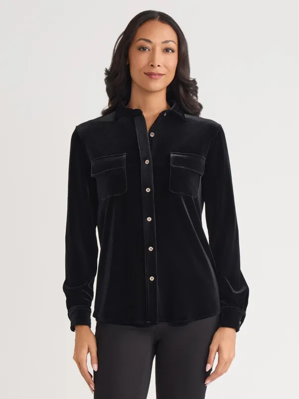 Button-Front Velour Utility Shirt sold by Jones New York