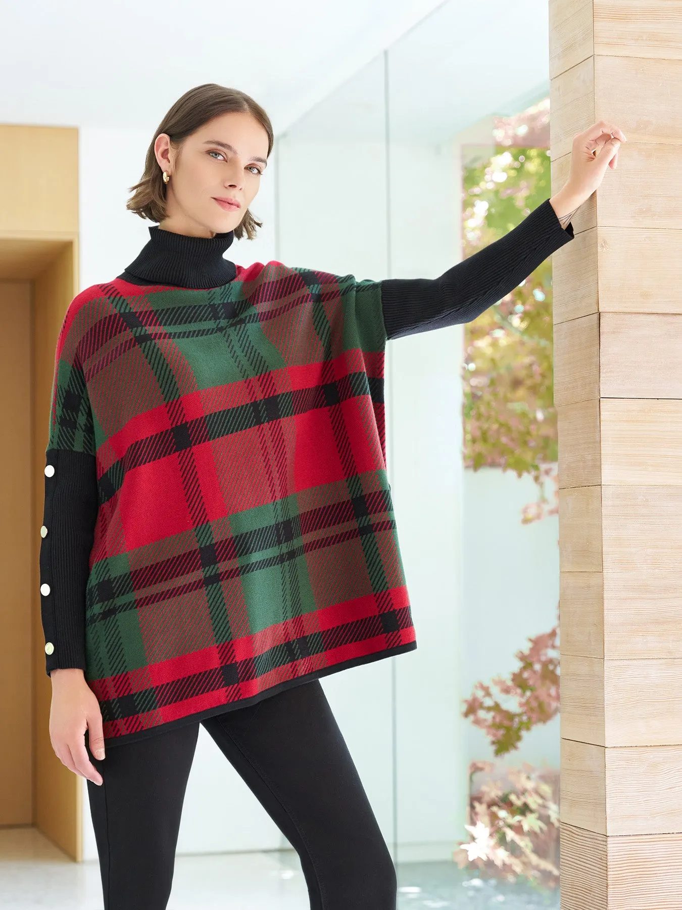 Plaid Turtle Neck Poncho sold by Jones New York product image thumbnail 2