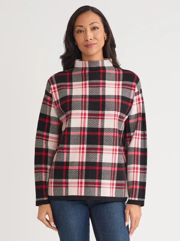 Plaid Funnel Neck Sweater made by Jones New York