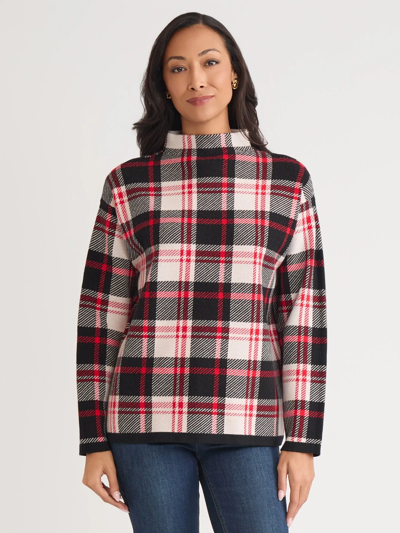 Plaid Funnel Neck Sweater sold by Jones New York