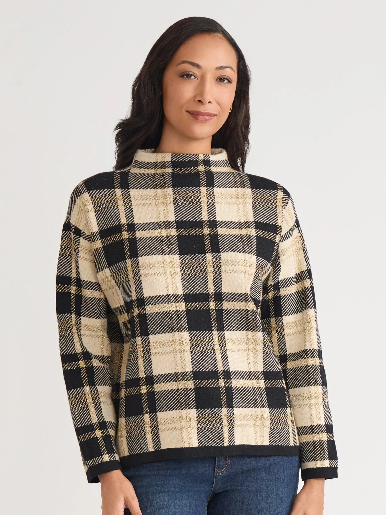 Petite Plaid Mock Neck Sweater sold by Jones New York
