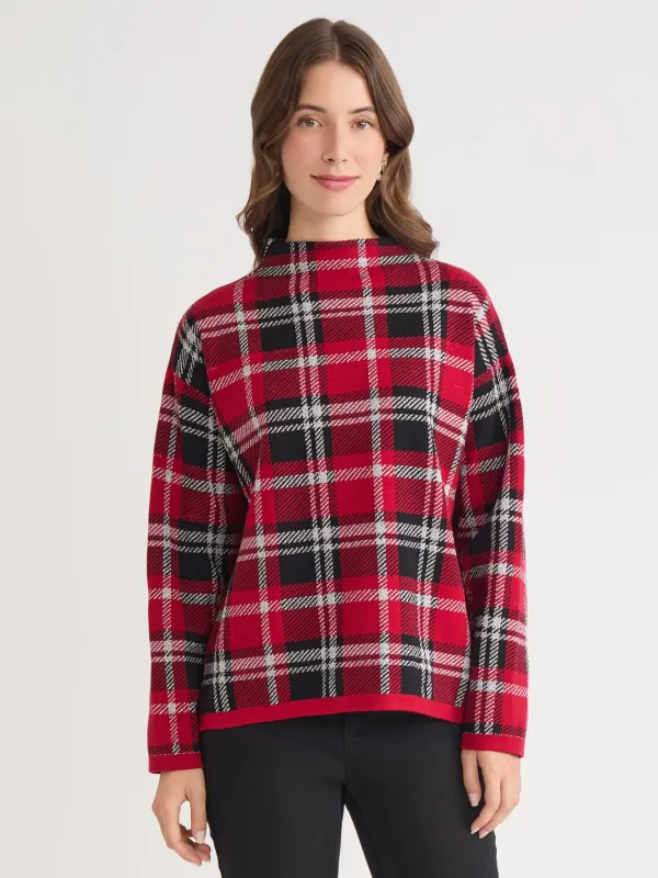 Plaid Mock Neck Sweater made by Jones New York