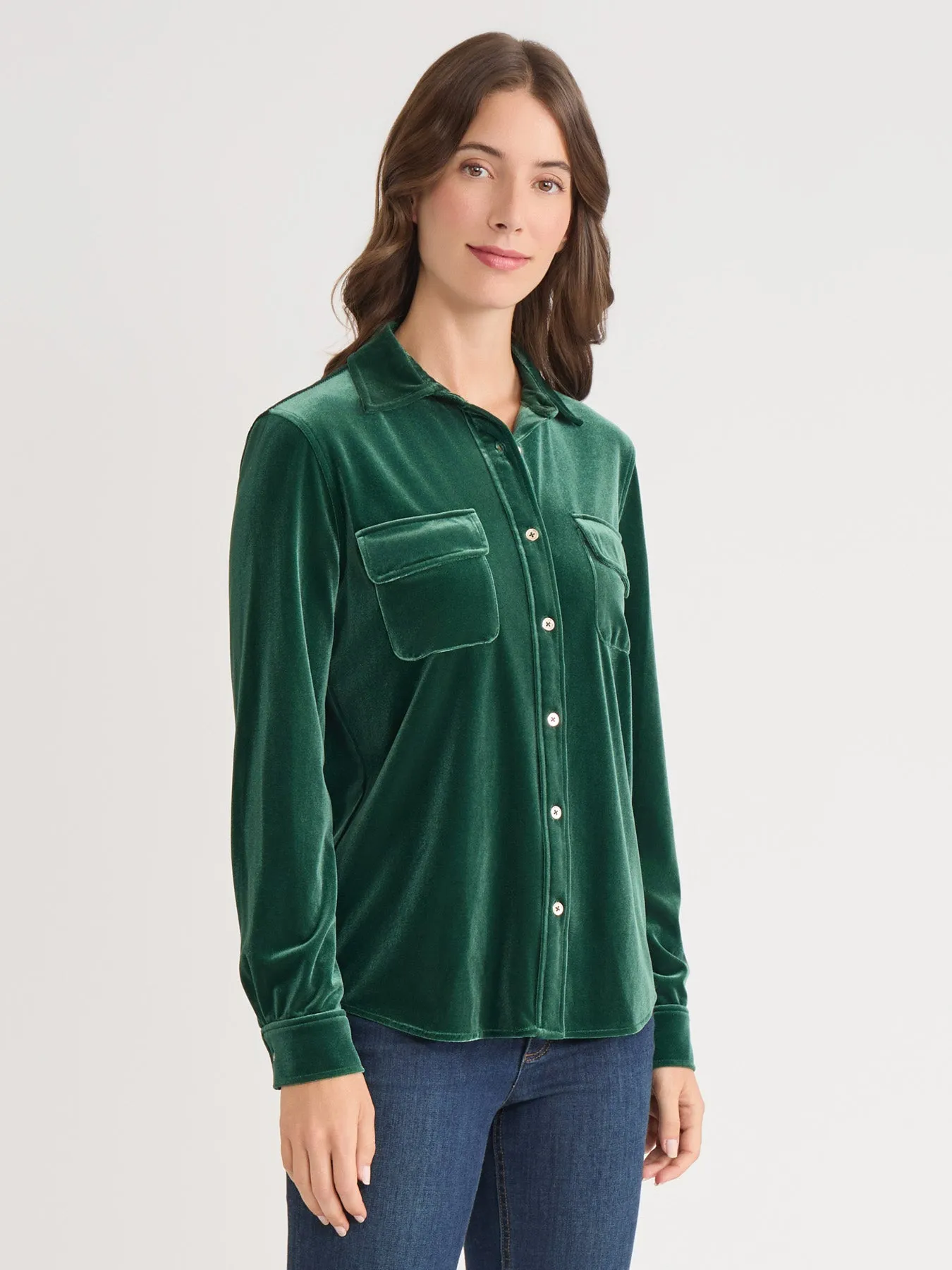 Button-Front Velour Utility Shirt sold by Jones New York product image thumbnail 2