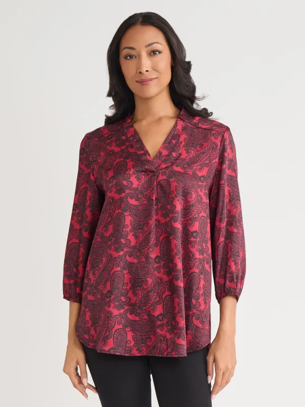 V-Neck Pleated Kelly Blouse sold by Jones New York