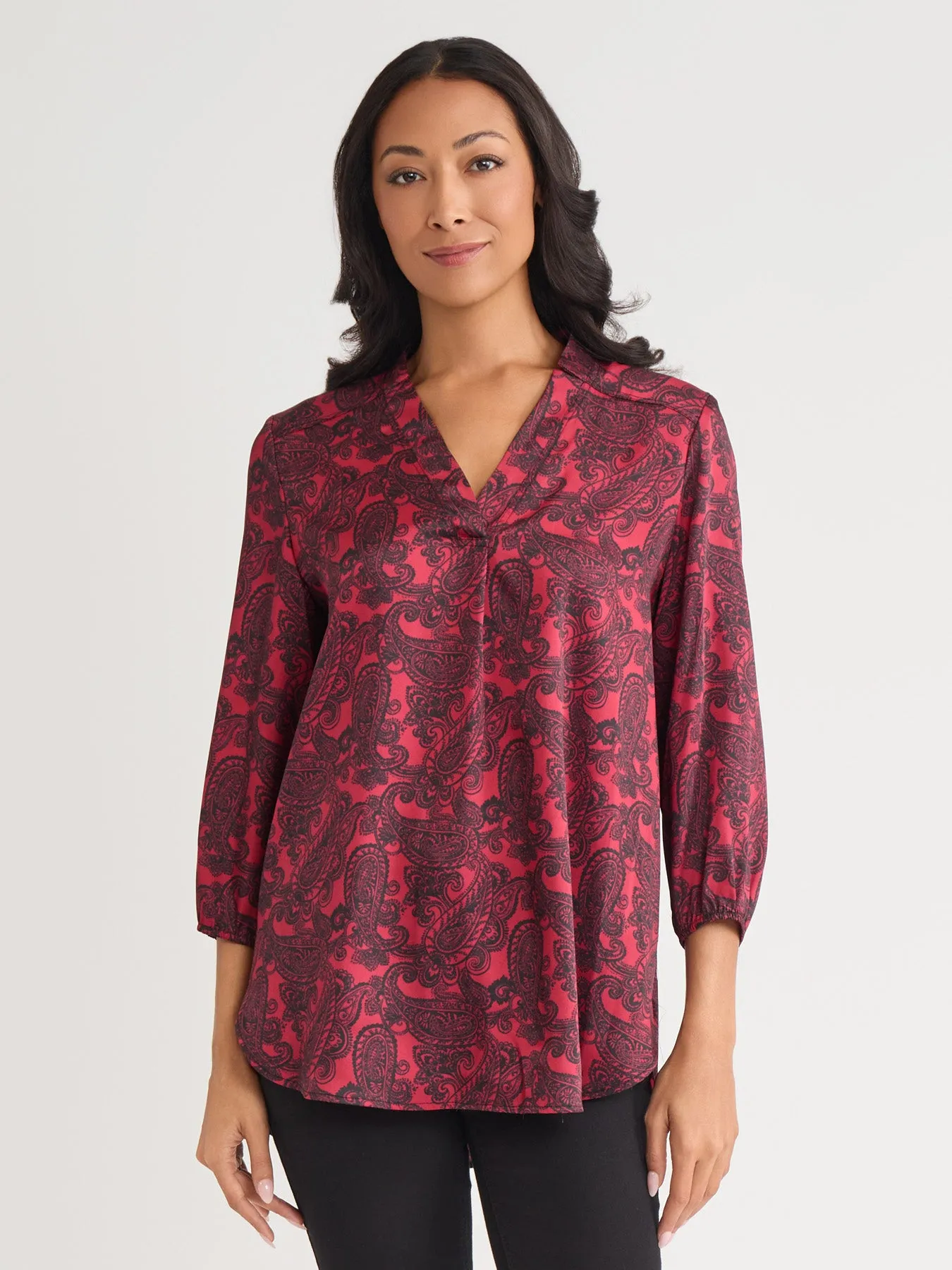 V-Neck Pleated Kelly Blouse sold by Jones New York