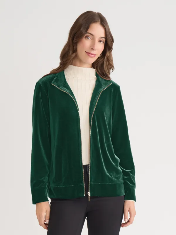 Mock Neck Zip-Front Velour Jacket sold by Jones New York