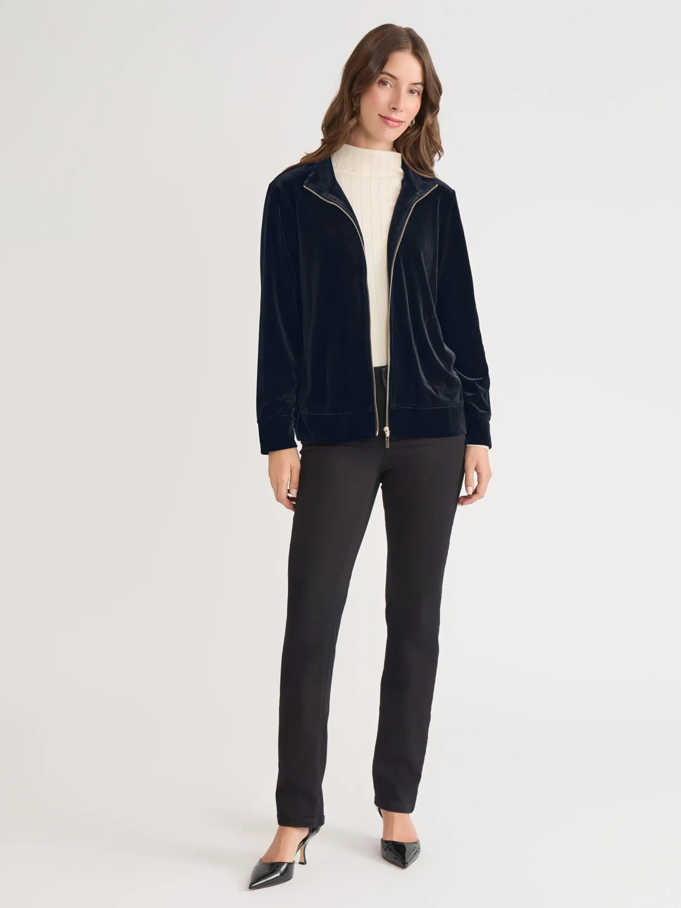 Mock Neck Zip-Front Velour Jacket sold by Jones New York product image thumbnail 5