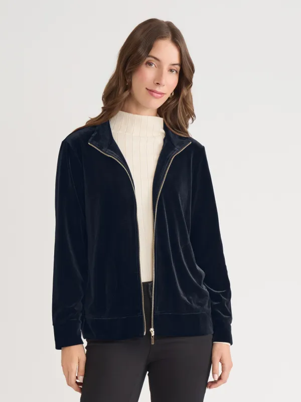 Mock Neck Zip-Front Velour Jacket sold by Jones New York