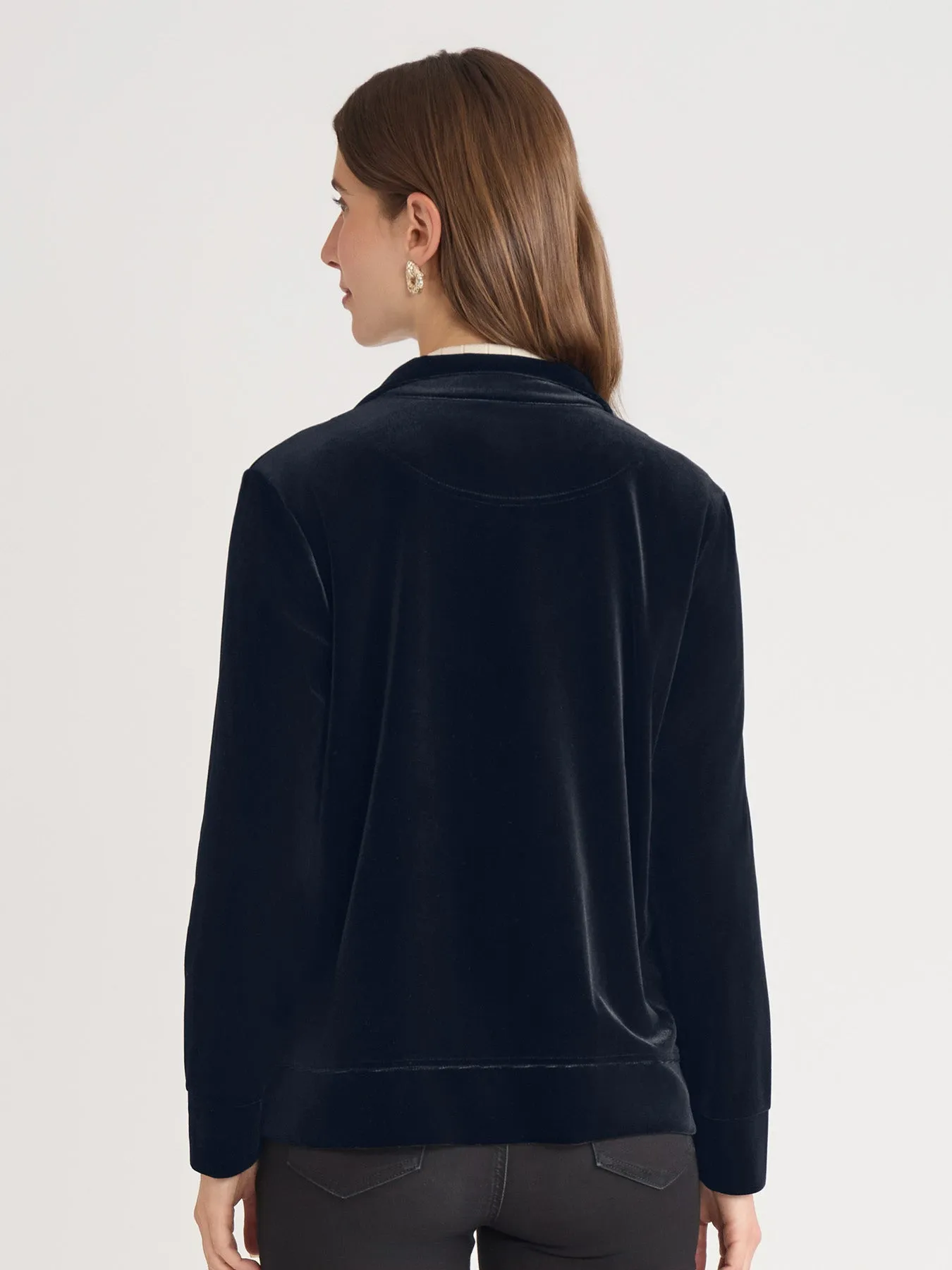 Mock Neck Zip-Front Velour Jacket sold by Jones New York product image thumbnail 4