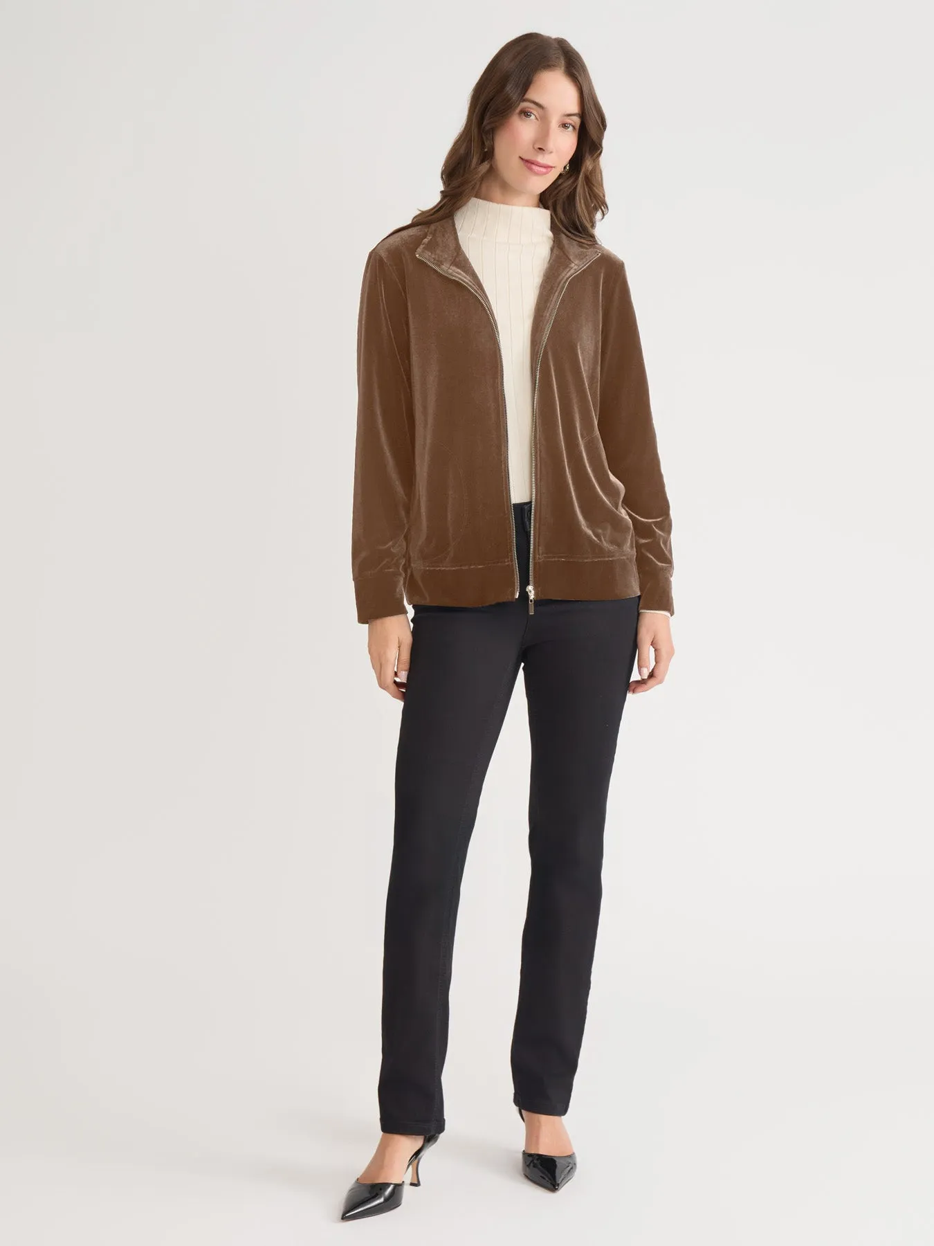 Mock Neck Zip-Front Velour Jacket sold by Jones New York product image thumbnail 5