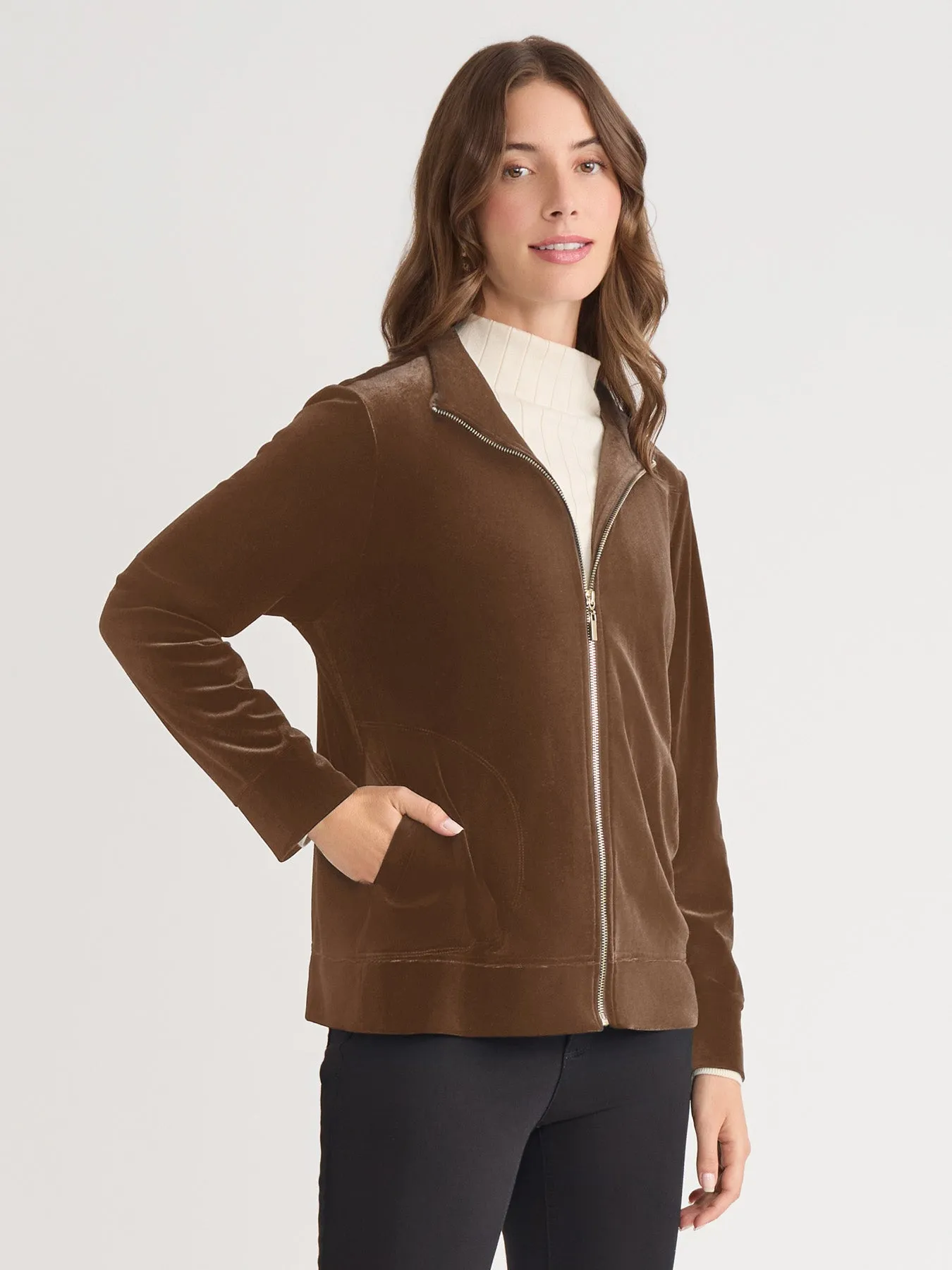 Mock Neck Zip-Front Velour Jacket sold by Jones New York product image thumbnail 2