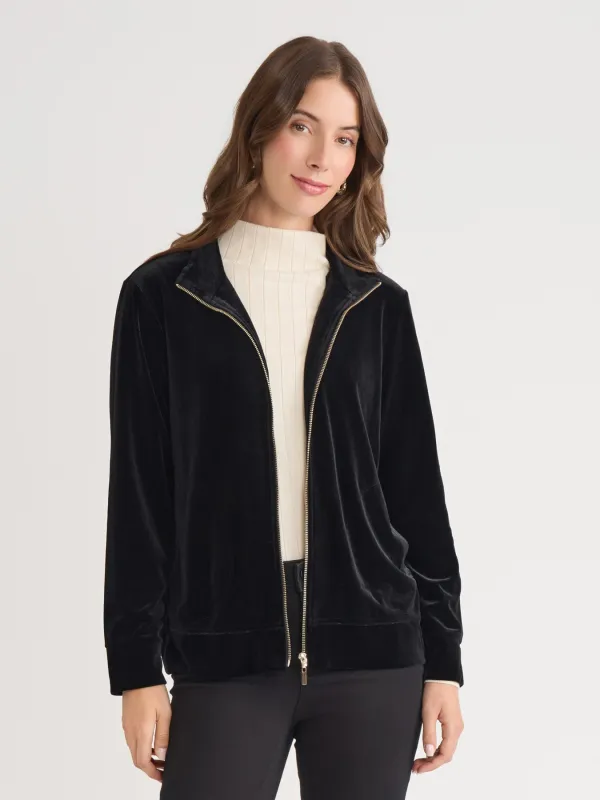 Mock Neck Zip-Front Velour Jacket sold by Jones New York