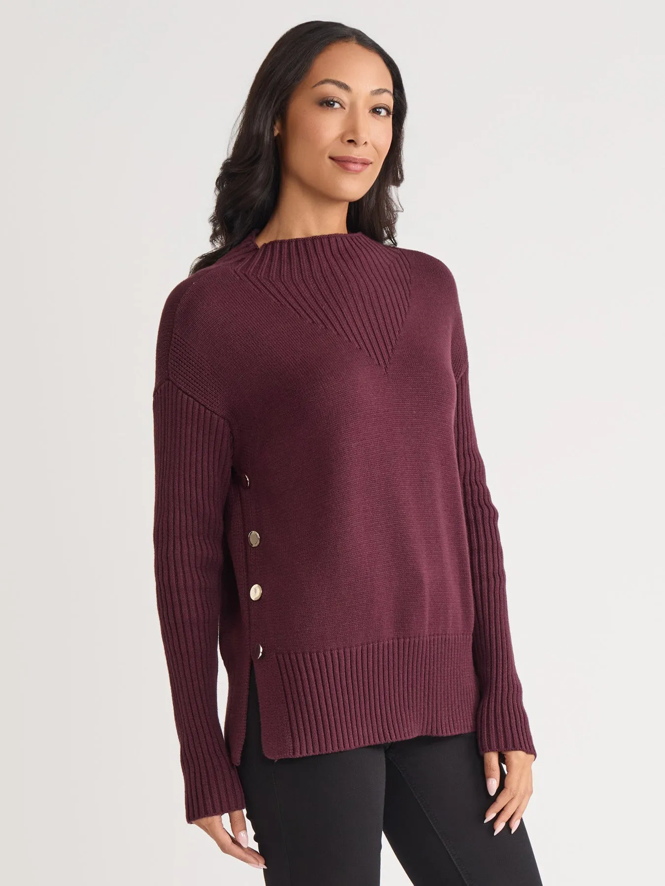 Side Button Sweater Mock Neck Sweater sold by Jones New York product image thumbnail 2