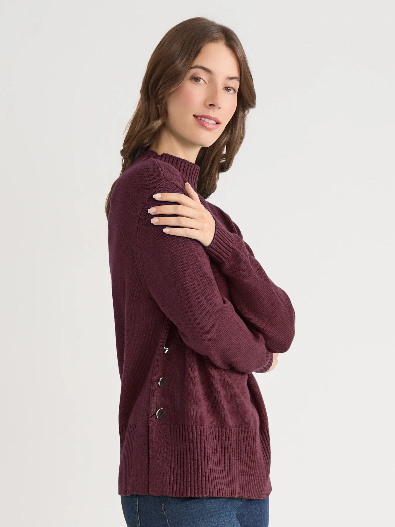Side Button Sweater Mock Neck Sweater sold by Jones New York product image thumbnail 3