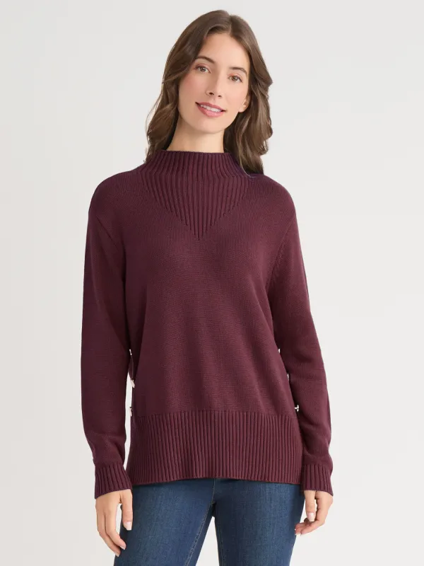 Side Button Sweater Mock Neck Sweater made by Jones New York