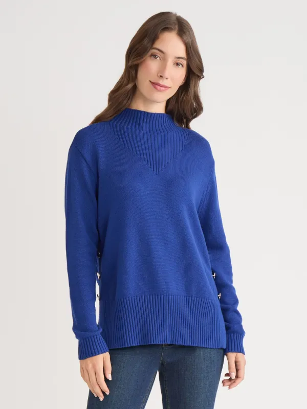 Side Button Sweater Mock Neck Sweater made by Jones New York