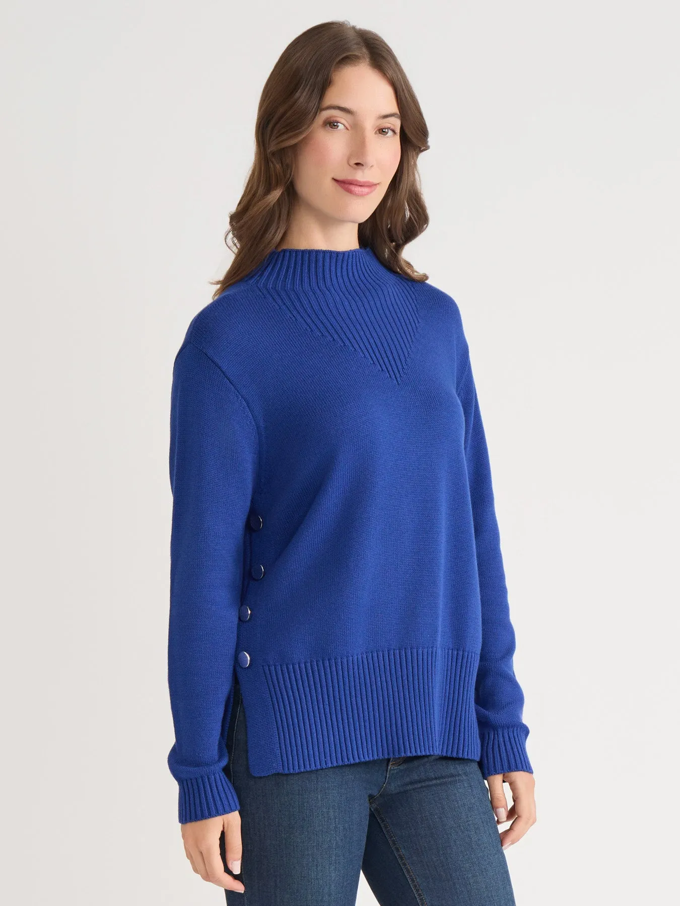 Side Button Sweater Mock Neck Sweater sold by Jones New York product image thumbnail 2