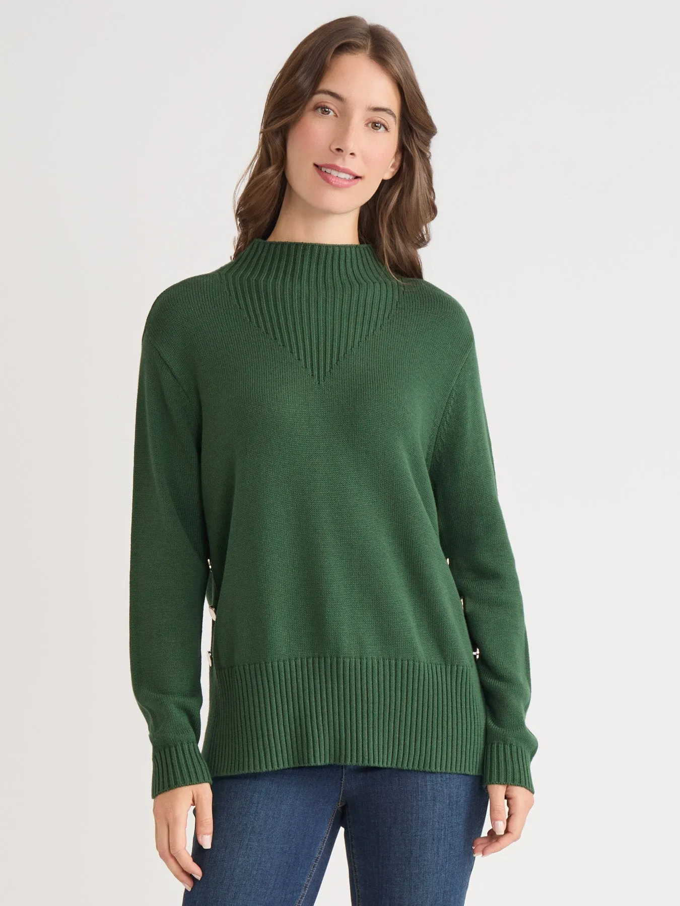 Side Button Sweater Mock Neck Sweater sold by Jones New York