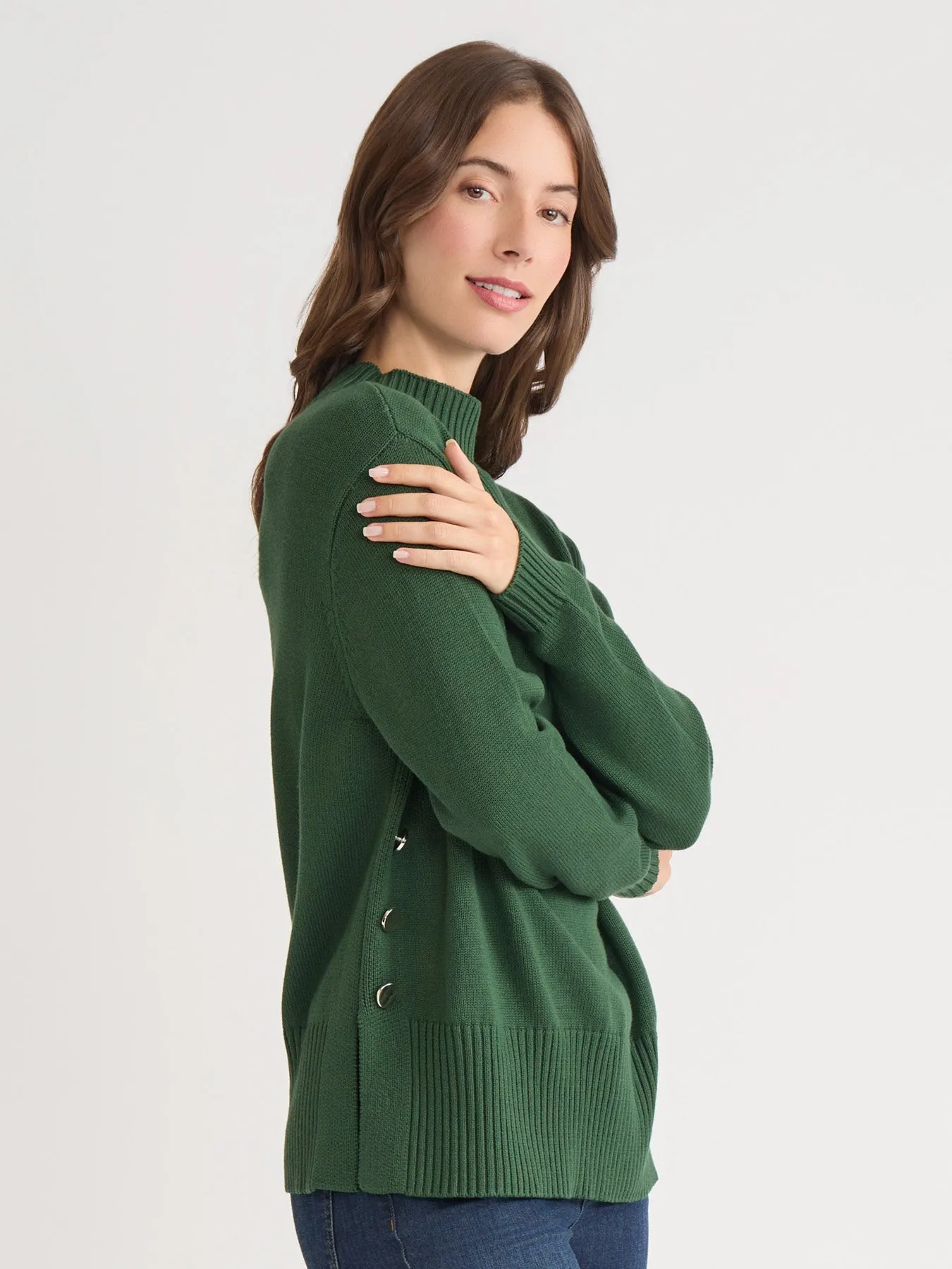 Side Button Sweater Mock Neck Sweater sold by Jones New York product image thumbnail 2