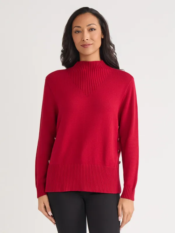 Side Button Sweater Mock Neck Sweater made by Jones New York