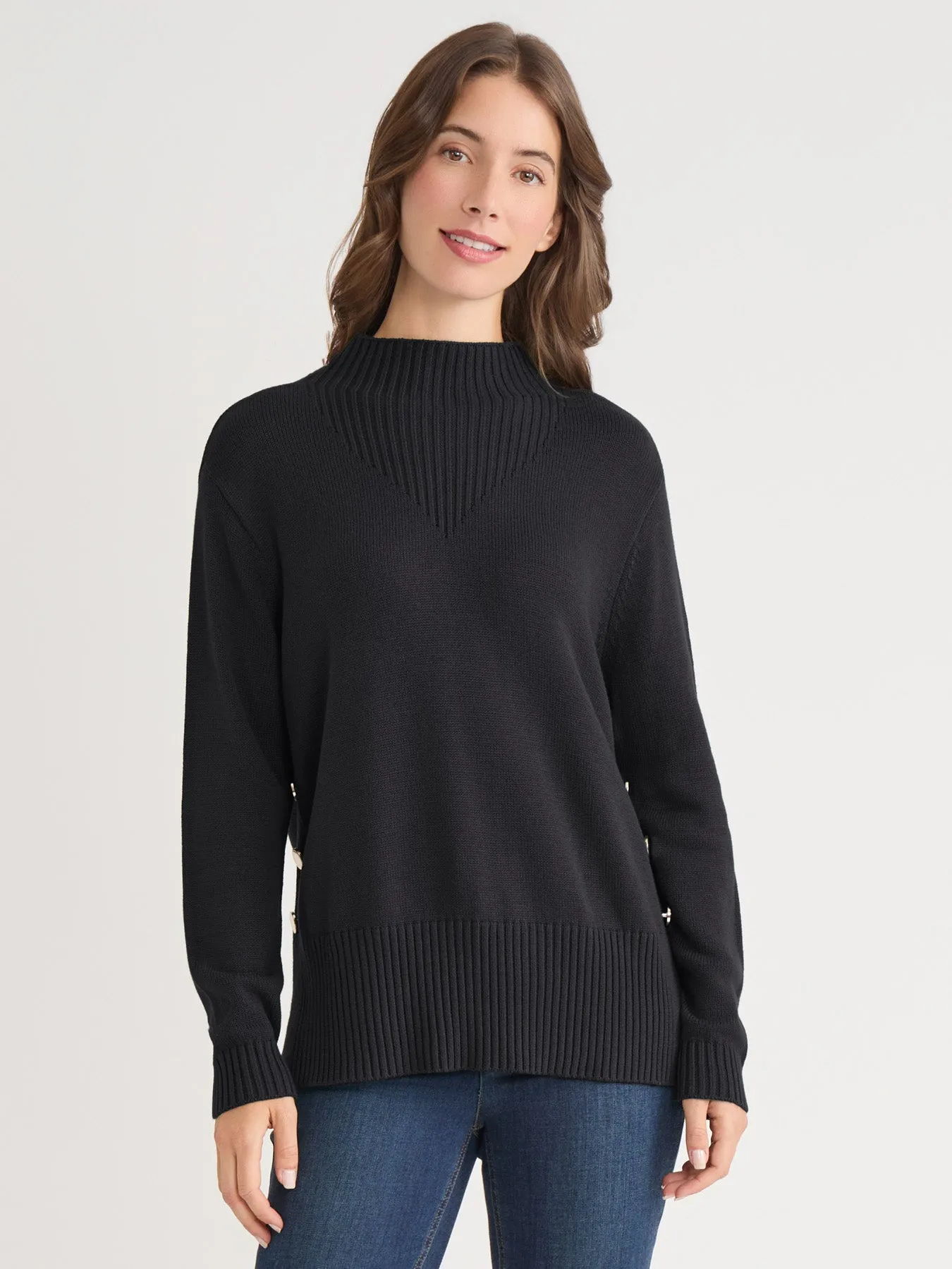 Side Button Sweater Mock Neck Sweater sold by Jones New York