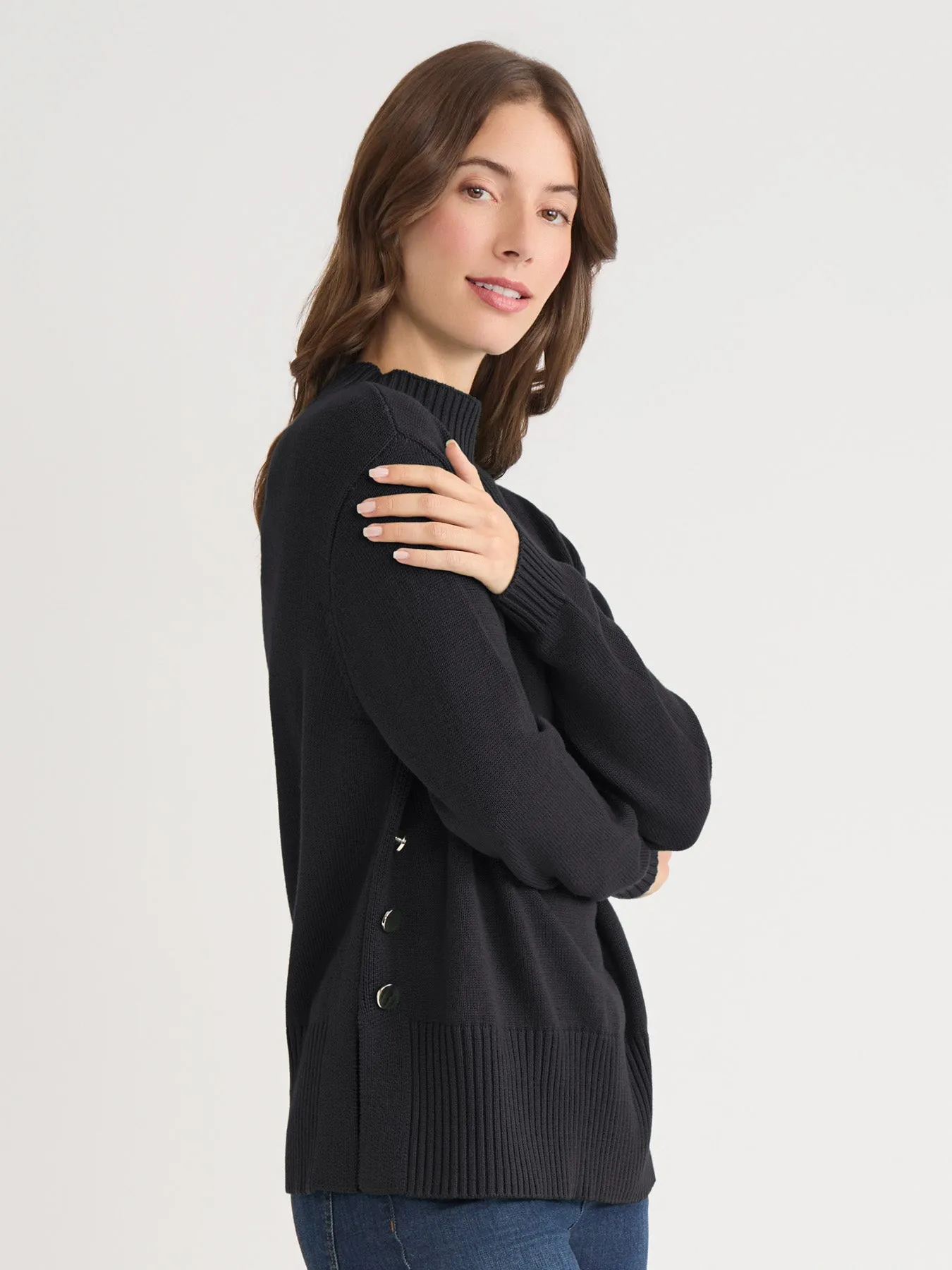 Side Button Sweater Mock Neck Sweater sold by Jones New York product image thumbnail 3