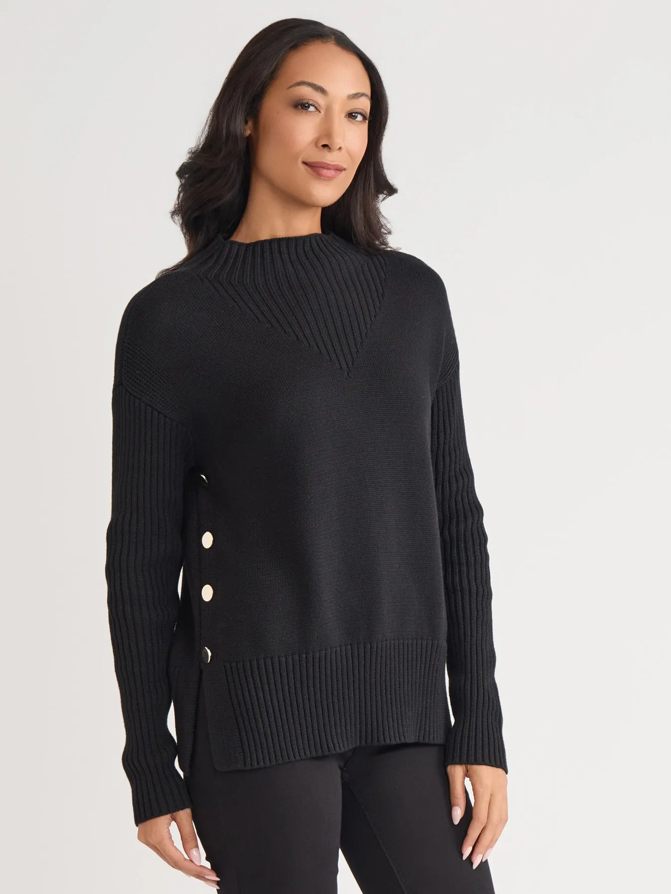Side Button Sweater Mock Neck Sweater sold by Jones New York product image thumbnail 2