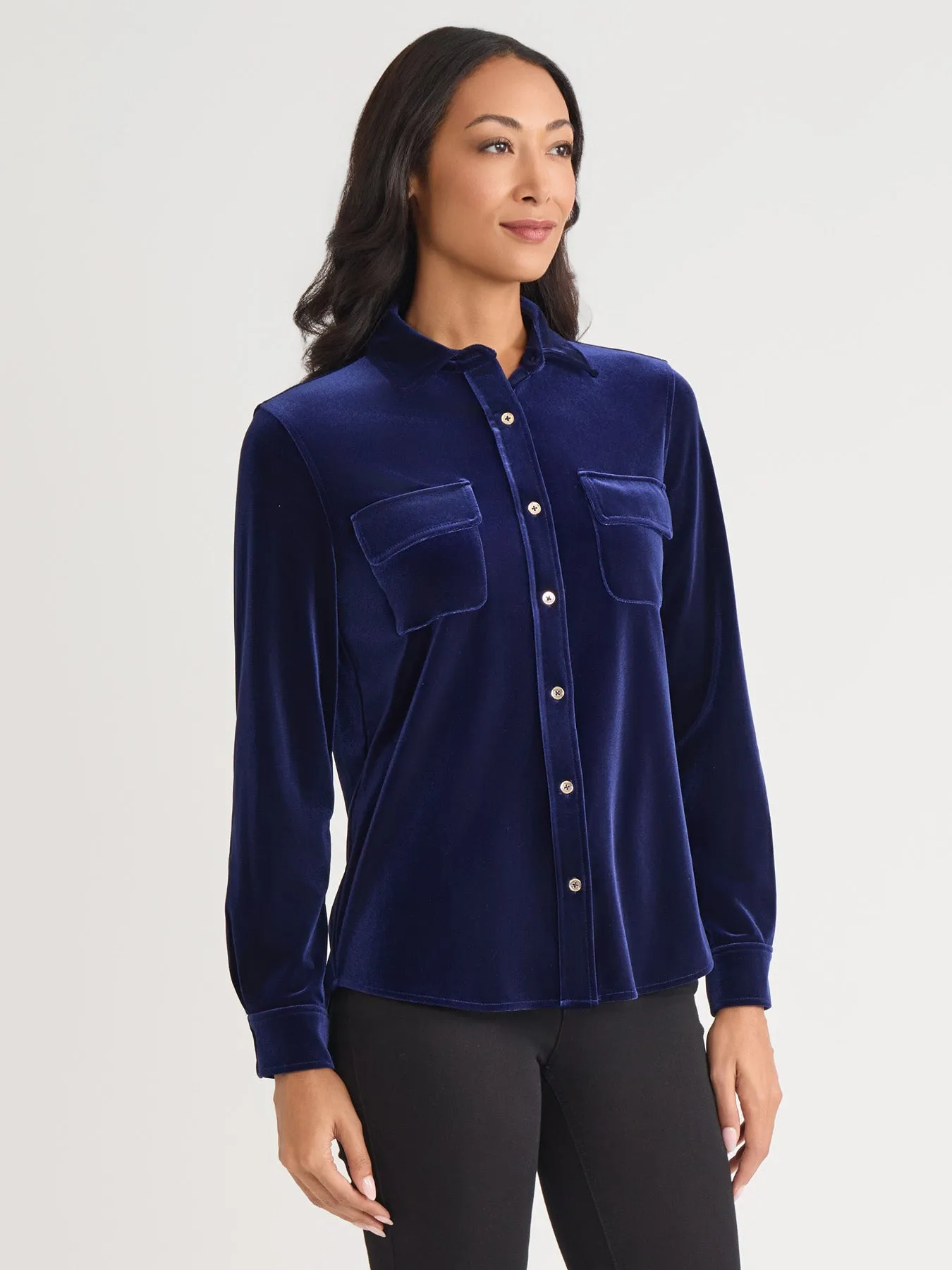 Button-Front Velour Utility Shirt sold by Jones New York product image thumbnail 2