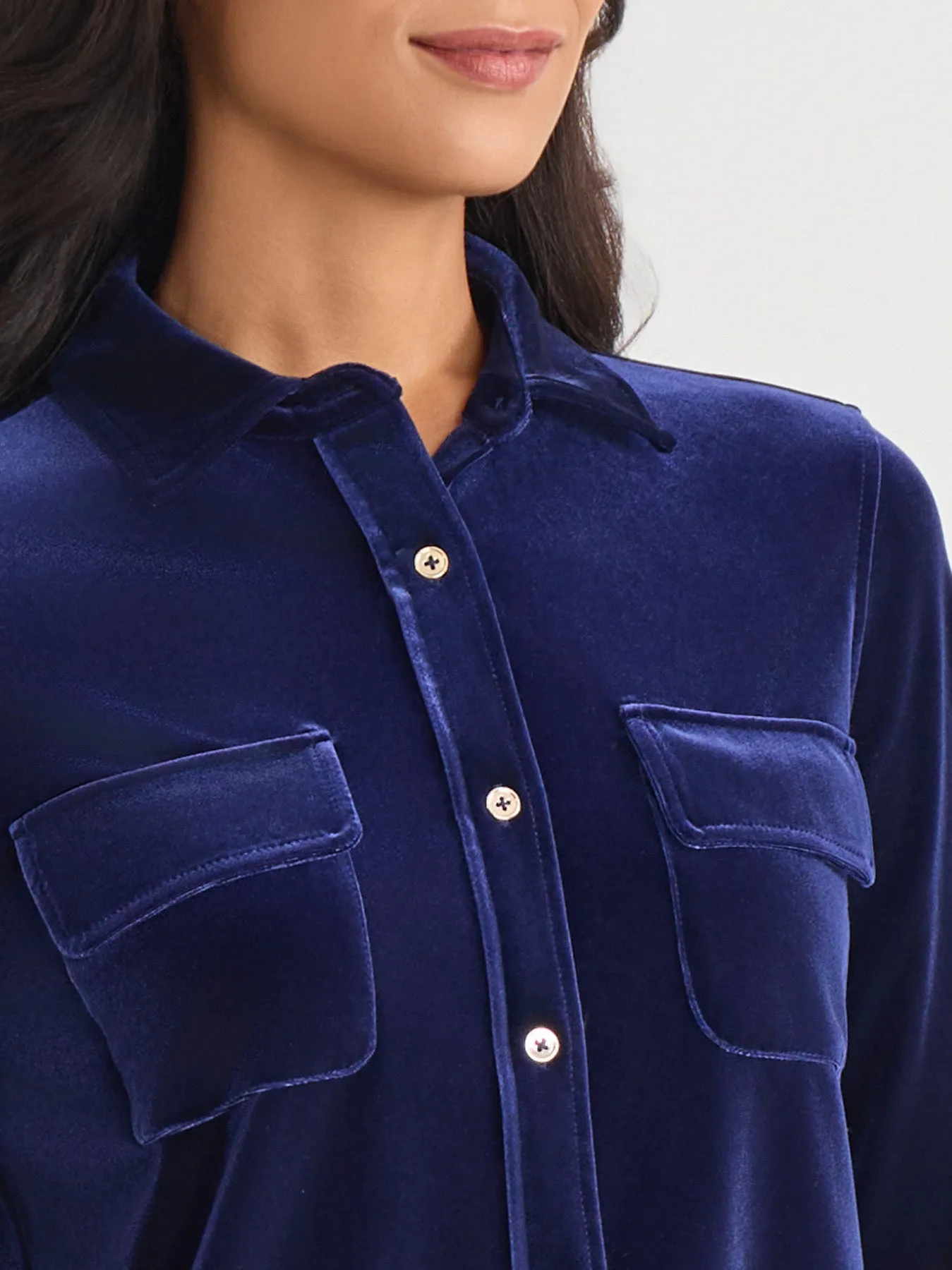 Button-Front Velour Utility Shirt sold by Jones New York product image thumbnail 3