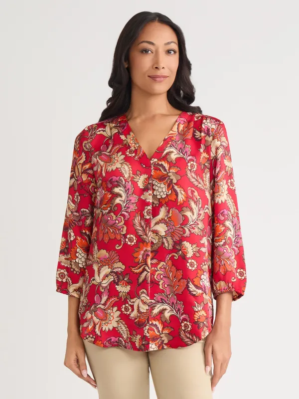 V-Neck Pleated Kelly Blouse sold by Jones New York