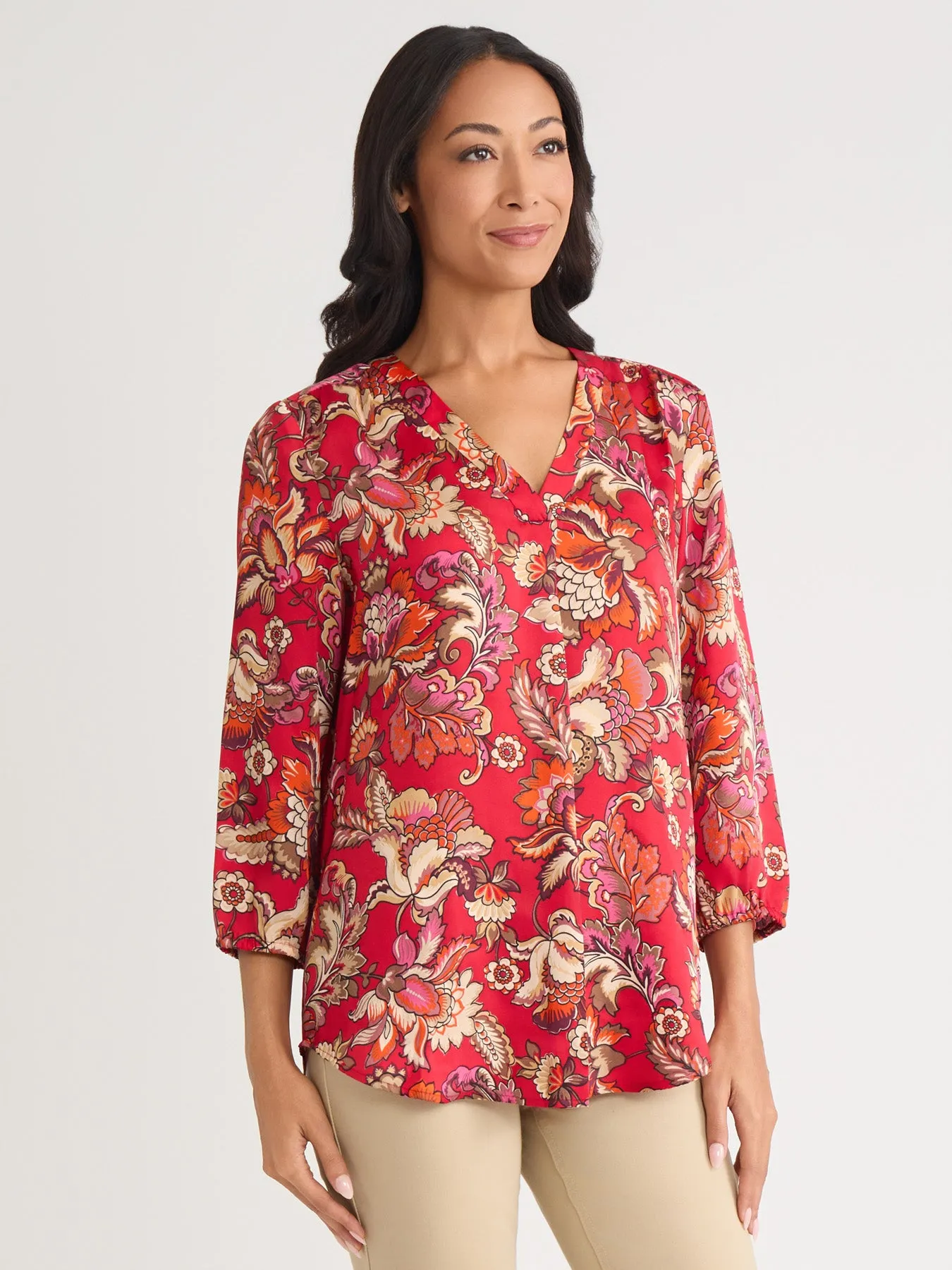 V-Neck Pleated Kelly Blouse sold by Jones New York product image thumbnail 2